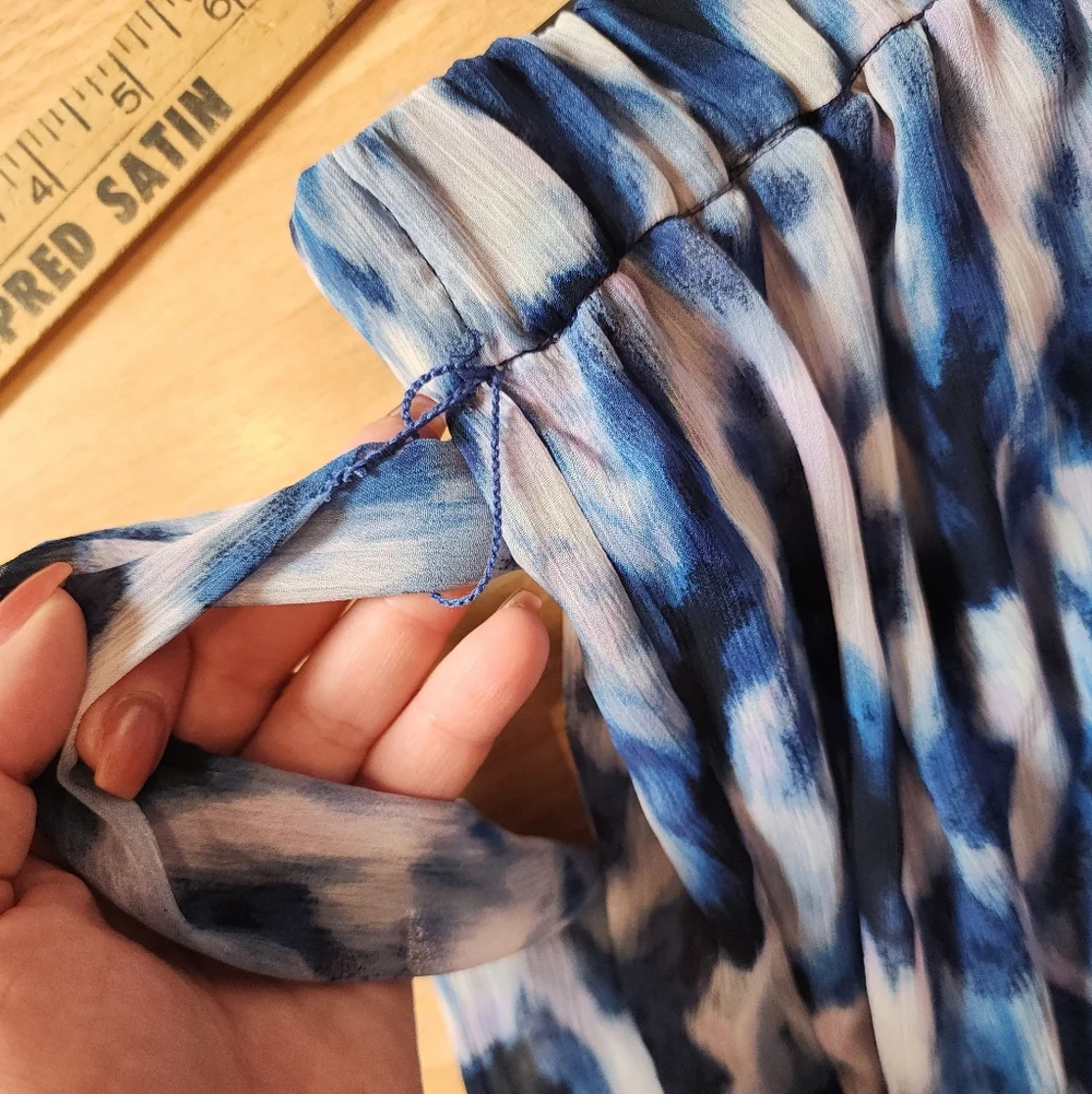NWT Banana Republic Pull On Chiffon Tiered Blue Purple Tie Waist Mini Skirt Sz L